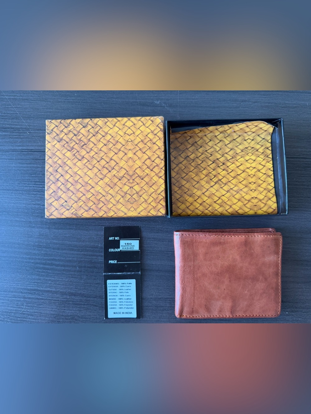 Mens Genuine Leather Wallet Vera Pelle Washed Brown Bifold NWT Boxed Marrone 160